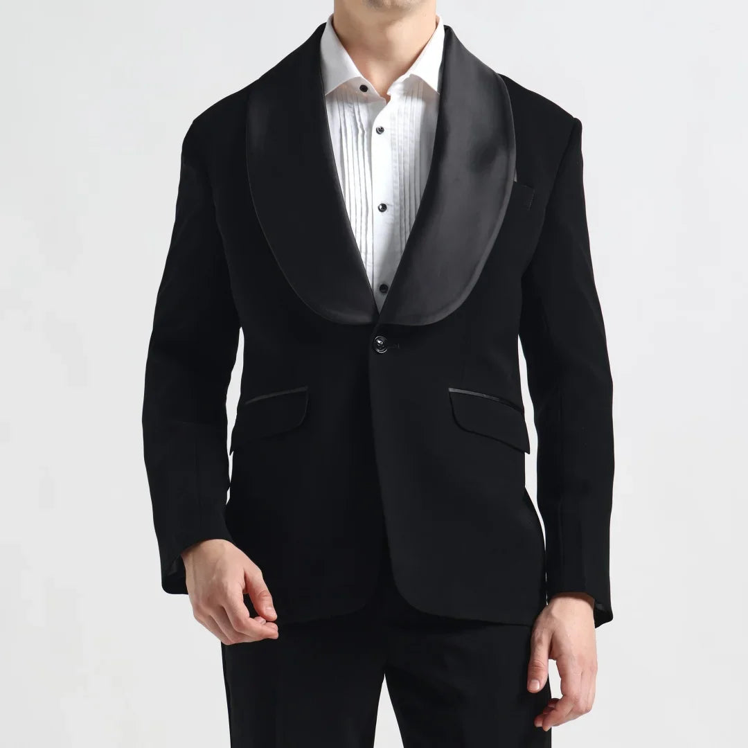 Men Suit 2 Pieces Black With Bright Lapel Single Button For Wedding Business Banquet Party Office Daily Work Jacket And Pants
