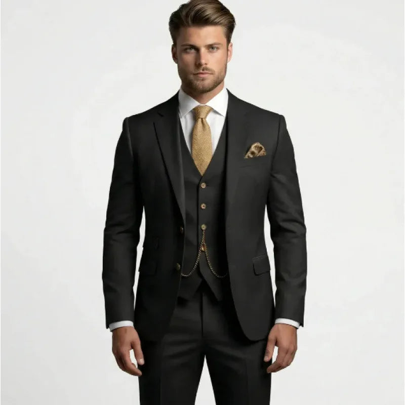 Costume 3 Pièces pour Homme, Revers, Formel, de Mariage, Tuxedo Solide Veste Gilet Pantalon pour Soirée, Bal, Quotidien, Décontracté, Business