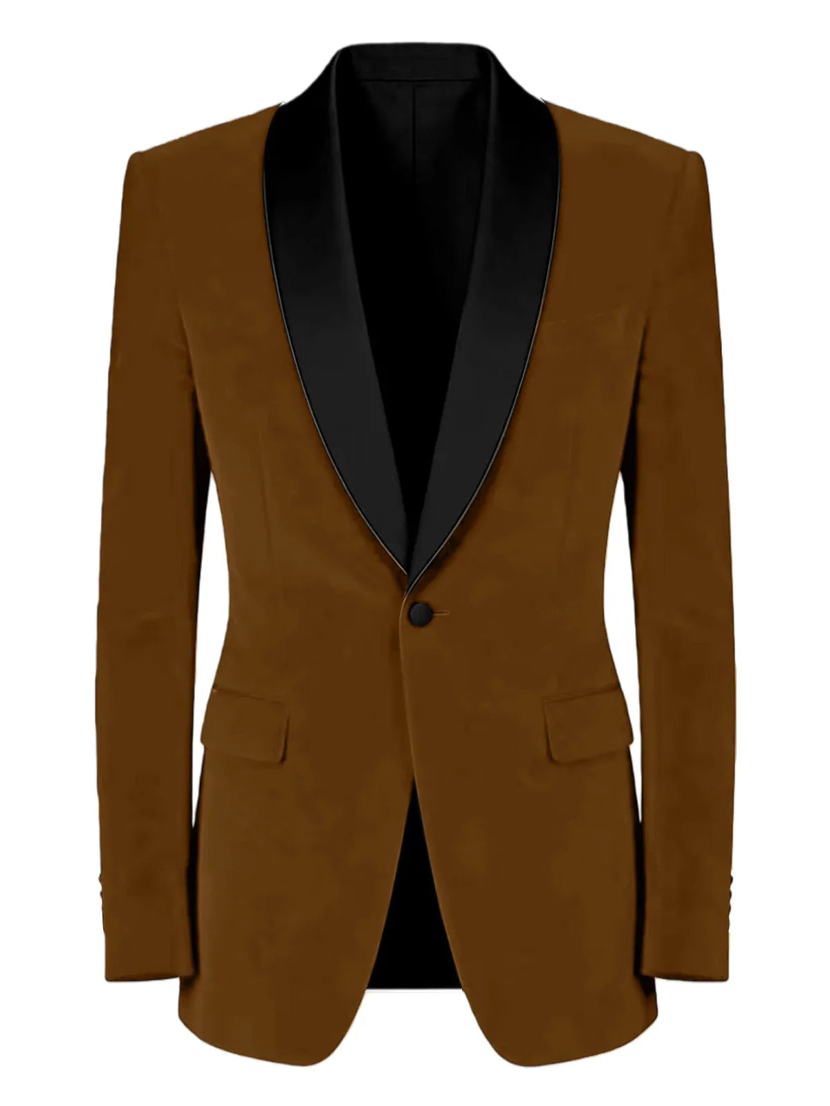 Men's Velvet Tuxedo Blazer Black Trim Shawl Lapel Slim Fit 1-Button Flap Pockets Suit Jacket Formal Wedding Party Sport Coats