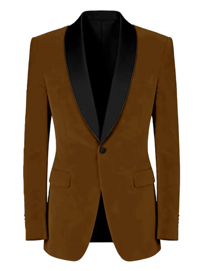 Men's Velvet Tuxedo Blazer Black Trim Shawl Lapel Slim Fit 1-Button Flap Pockets Suit Jacket Formal Wedding Party Sport Coats