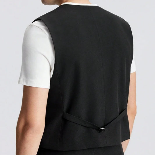 Men's Vest Double Breasted Waistcoat for Weddings Banquets and Formal Occasions in Black
