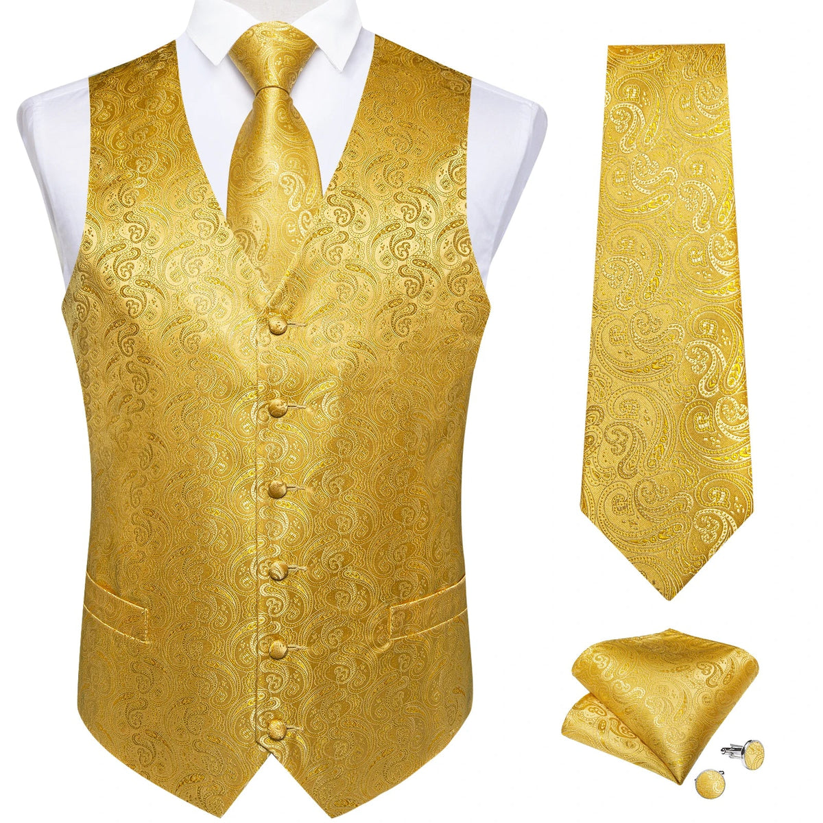 Men's Suit Vest and Tie Set – Single Breasted Waistcoat with Necktie and Pocket Square for Weddings and Business Events