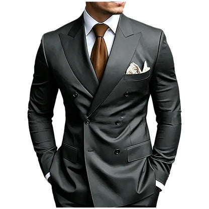 High Quality Brown Men Suits Double Breasted Bespoke Wedding Suit Peaked Lapel Formal Blazer Slim Fit  Groom Dress