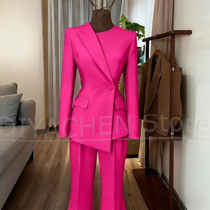 Women's Suit Slim Fit Blazer and Flared Trousers Elegant Formal Outfits Office Casual Party Fashion Pants Sets Two Piece
