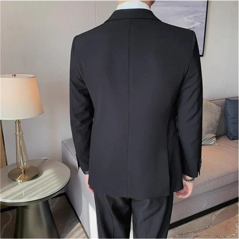 Autumn Stripe Stitching Blazers Men Double-breasted Casual Suit Jacket High-quality Male Business Social Wedding Dress Coat 2025