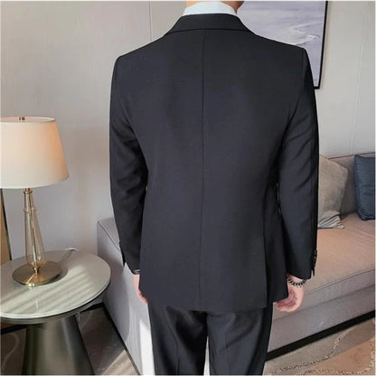 Autumn Stripe Stitching Blazers Men Double-breasted Casual Suit Jacket High-quality Male Business Social Wedding Dress Coat 2025