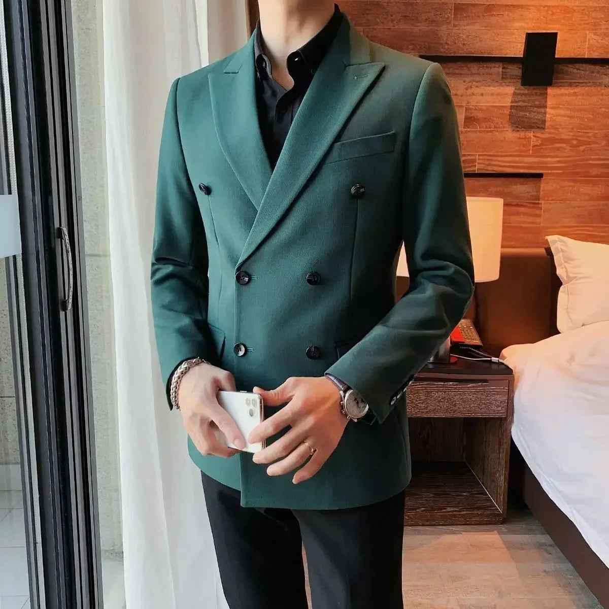 Men's Double Breasted Blazer Korean Style for Banquet and Business