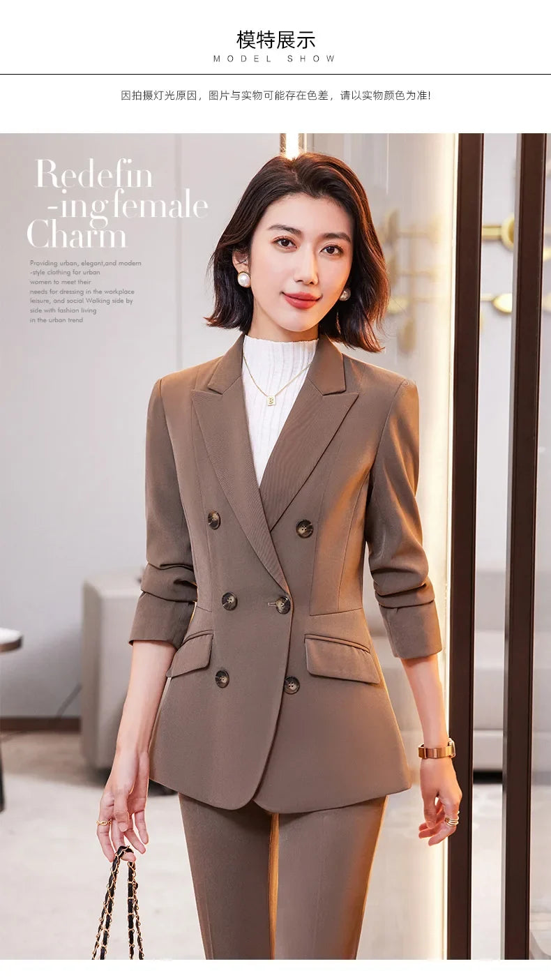 High Quality Fabric Formal Uniform Designs Pantsuits Women Business Work Wear Blazers Trousers Set Autumn Winter Professional