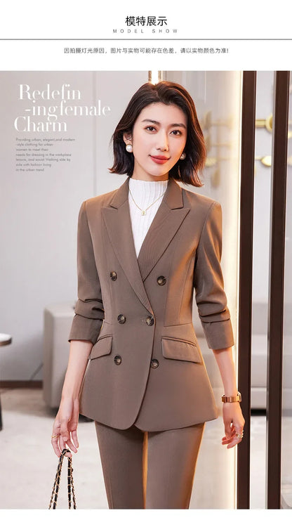 High Quality Fabric Formal Uniform Designs Pantsuits Women Business Work Wear Blazers Trousers Set Autumn Winter Professional