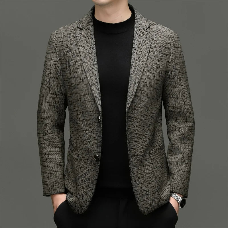 Men's Slim Fit Sheepskin Leather Blazer – Smart Casual Single Breasted Suit Jacket