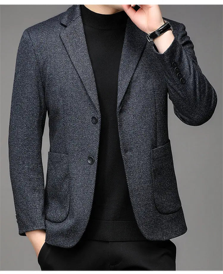 Men's Smart Casual Blazer Single Breasted Blue Autumn Winter