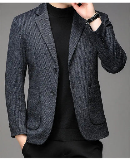 Men's Smart Casual Blazer Single Breasted Blue Autumn Winter