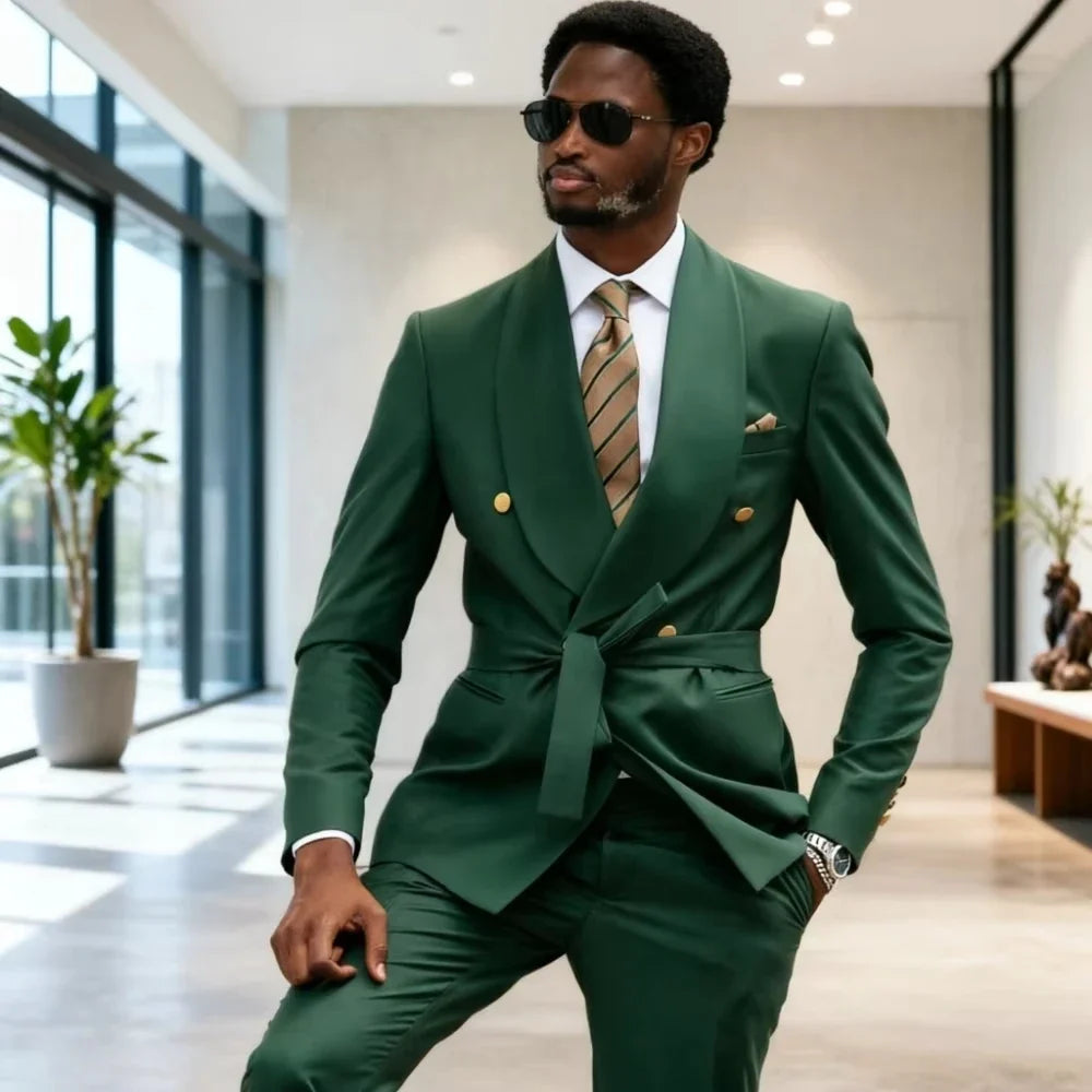 Costumes de mariage pour hommes, croisé, style décontracté moderne, costume vert élégant, smoking formel pour entretien de bureau, 2 pièces, sur mesure