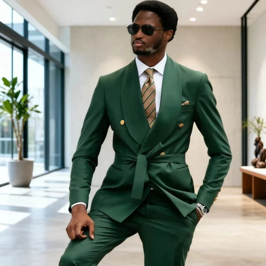 Wedding Suits For Men Double Breasted Modern Business Casual Green Suit Sharp Formal Tuxedo for Office Interview 2 Pieces Custom