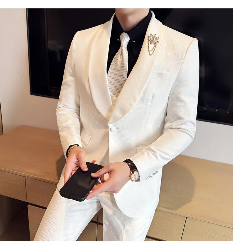 Men's Slim Fit 3-Piece Suit for Weddings, Parties & Formal Occasions – White, Red, Black