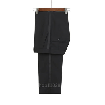 2 Pieces New Men Suit Black Satin Lapel Tuxedo Double Breasted Wedding Shawl Lapel Party Costume Groom Male Wear