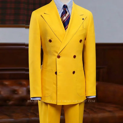 Men's Brown Double Breasted Terno 2-Piece Suit Jacket And Pants Classic Formal Occasion Business Wedding Men Clothing