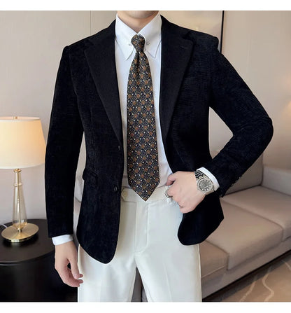 2025 Autumn Winter Velvet Suit Jacket Men Casual Business Blazers Wedding Groom Social Banquet Party Formal Blazer Men Clothing