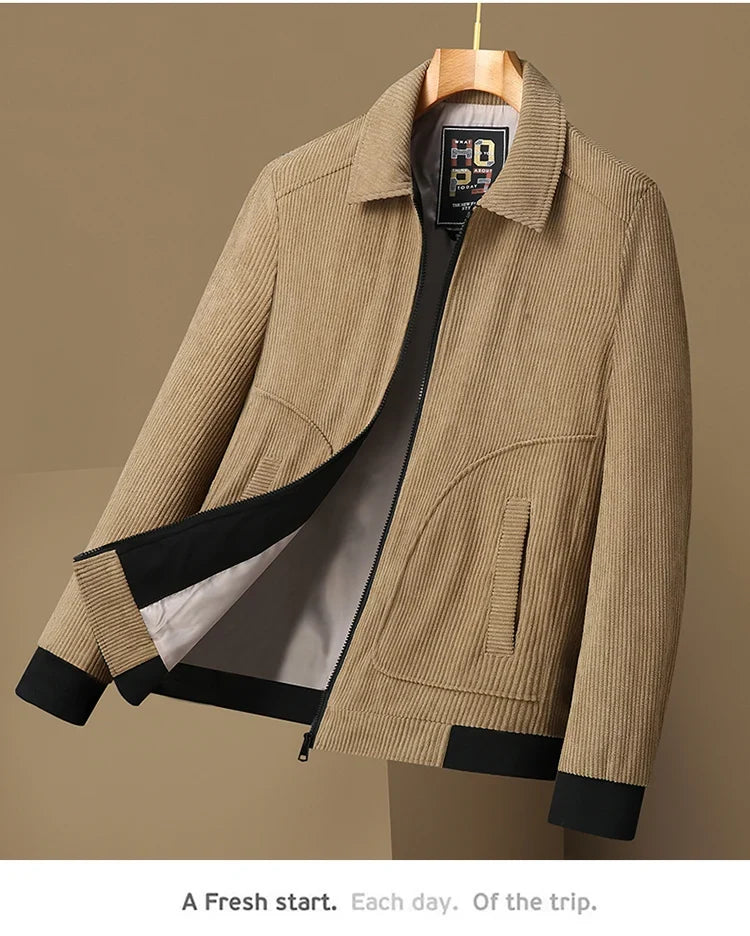 Men's High-Quality Corduroy Jacket Plus Size Lapel Thick Autumn Winter Warm Casual Gown for Older Generations