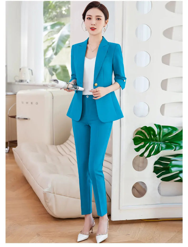 Fashionable professional women's mid-sleeved suit, high-quality two-piece pants + suit jacket, new spring 2026