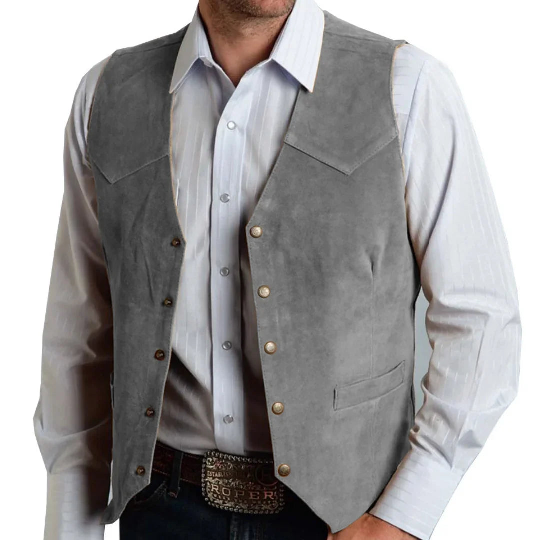 Men's Vest Slim Fit Suede Leather Waistcoat for Business and Banquet