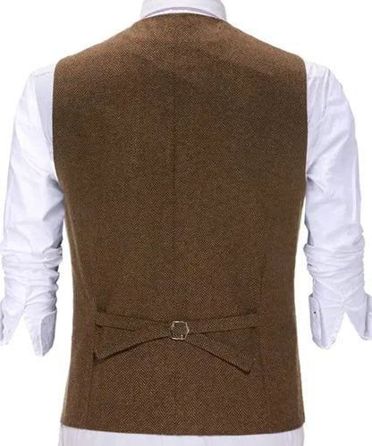 Men's Vest Herringbone V-Neck Single Button Waistcoat for Wedding, Business & Casual Wear