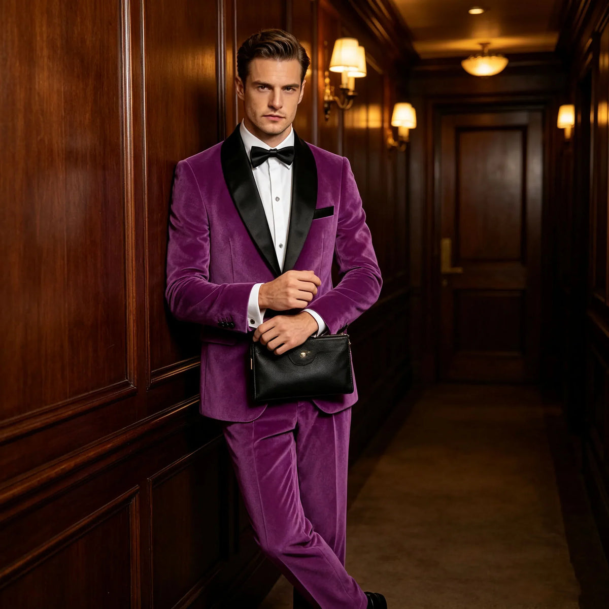 Men's Velvet 2-Piece Tuxedo Suit Satin Shawl Lapel Slim Fit Blazer & Pants for Wedding, Prom & Banquet