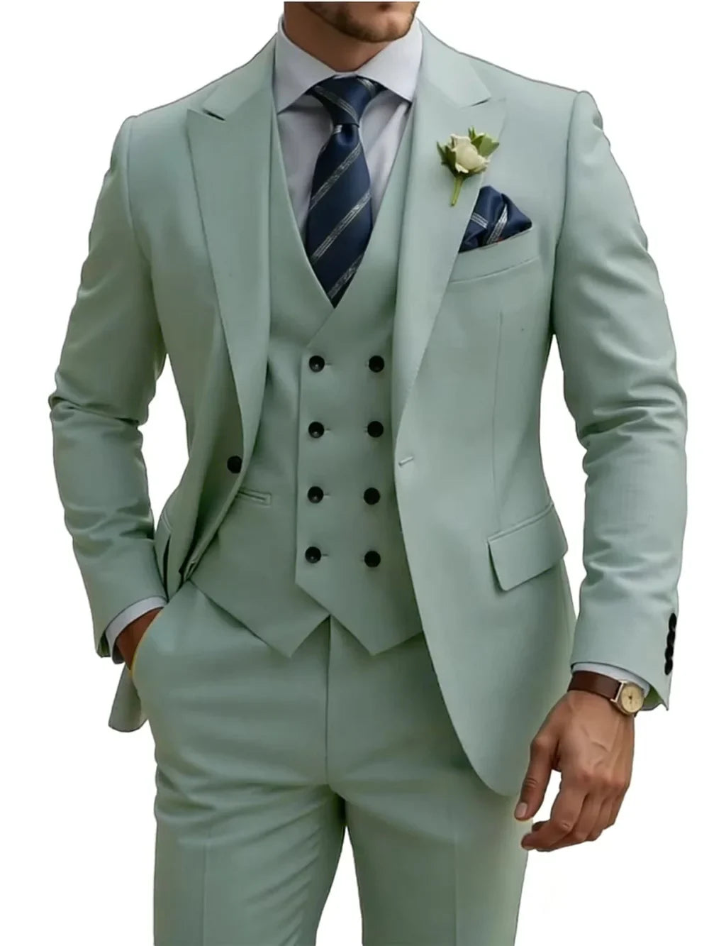 New Premium Solid Suit Set 3 Pieces Banquet Party Wear Handsome Peak Lapel Slim Fit Suits Wedding Groom Sets Plus Size Tuxedo