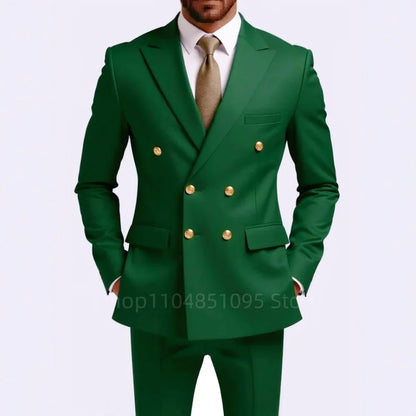 Men's Double Breasted 2-Piece Suit – Casual Straight Fit for Weddings & Business