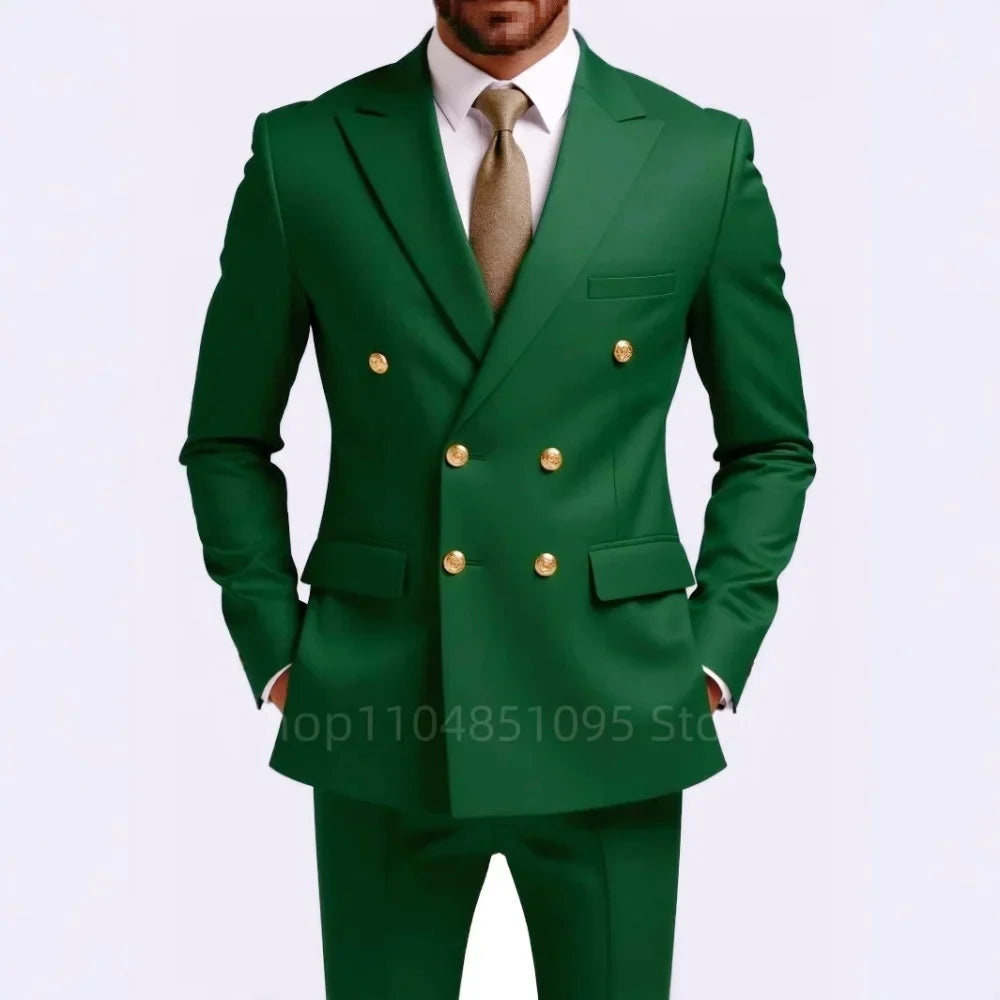 Men's Double Breasted 2-Piece Suit – Casual Straight Fit for Weddings & Business