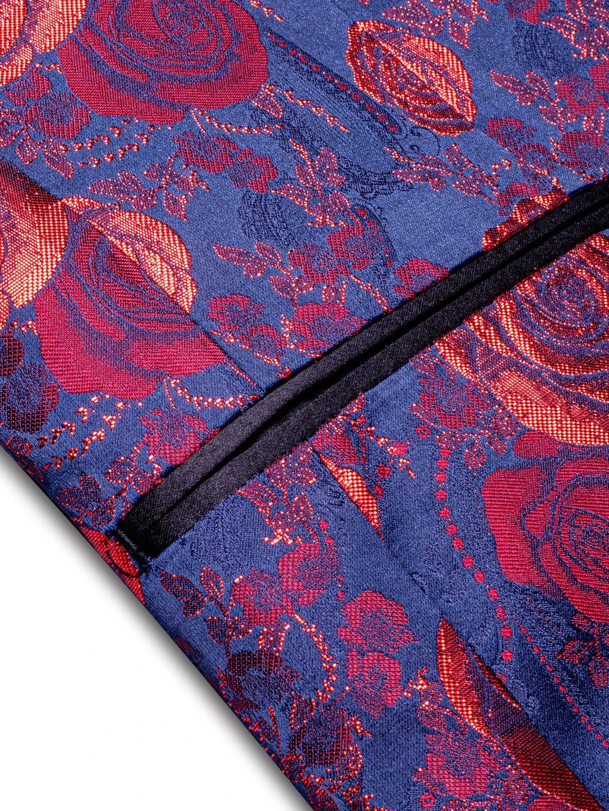 Navy Base Red Rose Floral Jacquard Tuxedo Blazer for Men, Black Shawl Lapel Slim Formal Jacket Host Wedding Ceremony Costume