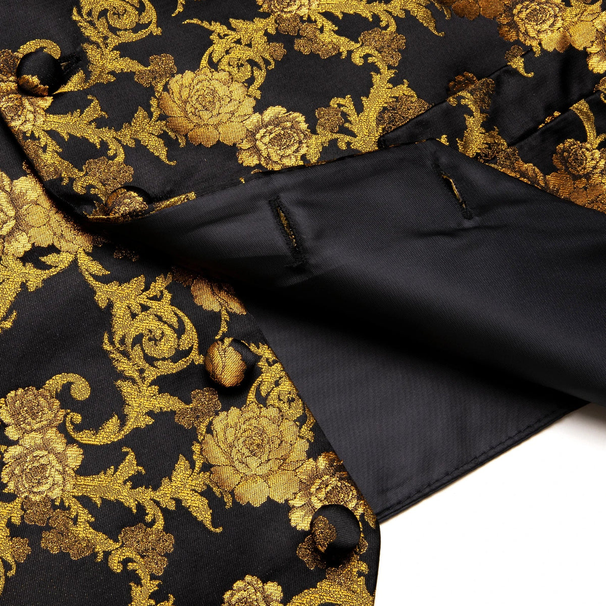 Men's V-Neck Vest Matching Kit | Black Gold Floral Jacquard | Wedding & Celebration