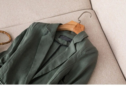 Women's Linen Blazer Casual Slim Fit Single Button Notched Lapel Lightweight Suit Jacket