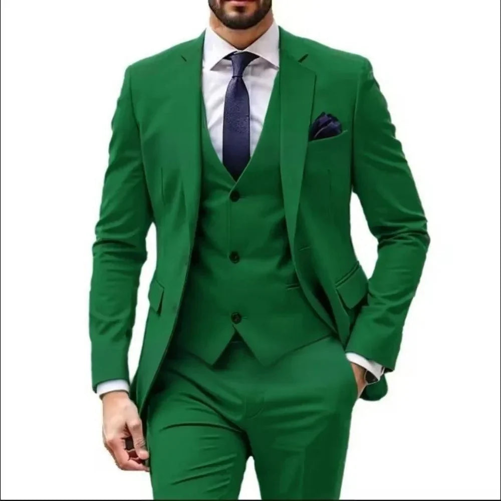 Men's 3-Piece Suit Single Breasted Notch Lapel Jacket Vest Pant Set for Weddings and Business