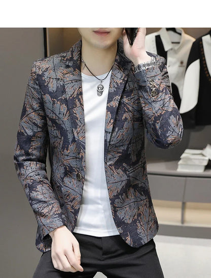 Blazer New Men's Fashionable Casual Business Gentleman Outdoor Trendy Print Banquet Versatile and Slimming Korean Version Blazer