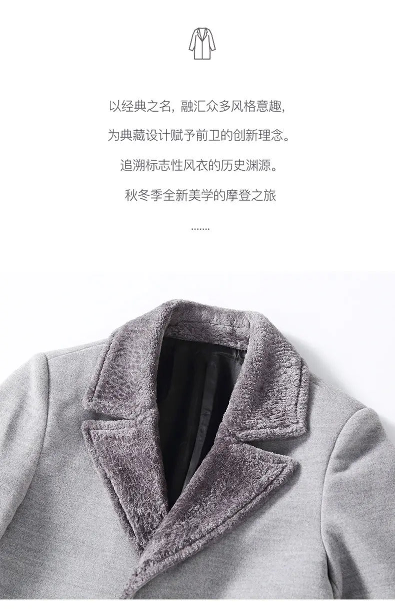 High-quality, fashionable, cool, trendy and versatile men's mid-length woolen collar casual woolen coat