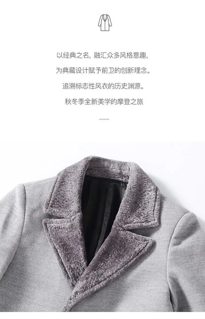 High-quality, fashionable, cool, trendy and versatile men's mid-length woolen collar casual woolen coat