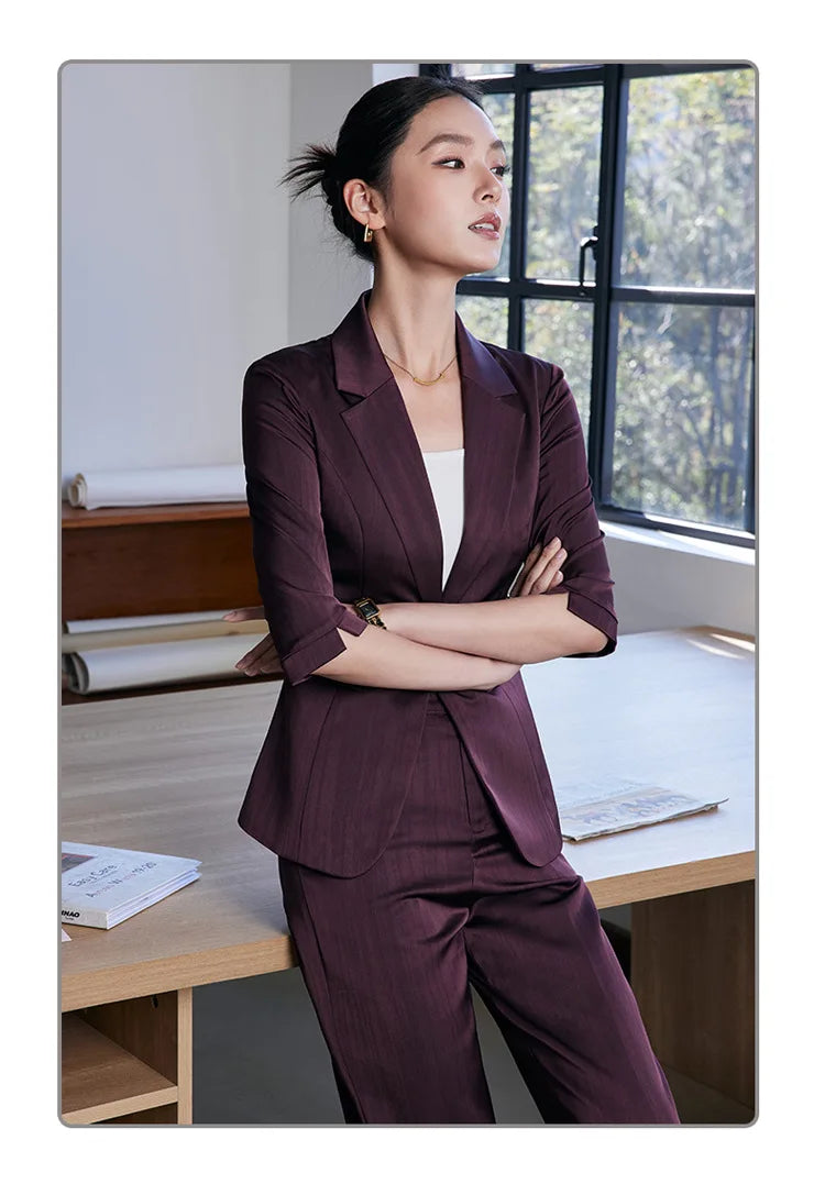 Elegant Women 2025 Spring Summer Professional Suit OL Business Interview Manager Commuting Work Wear Blazer And Pants Sets