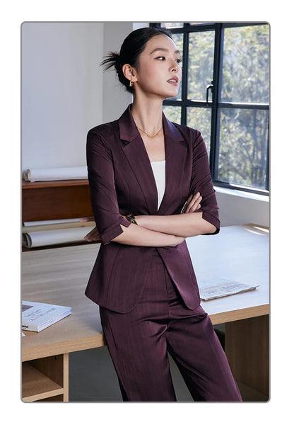 Elegant Women 2025 Spring Summer Professional Suit OL Business Interview Manager Commuting Work Wear Blazer And Pants Sets