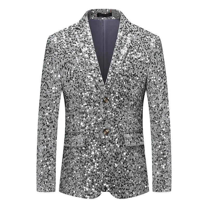 Men's Sequin Blazer Slim Fit Single Breasted Gold Silver Smart Casual Wedding Party