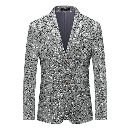 Men's Sequin Blazer Slim Fit Single Breasted Gold Silver Smart Casual Wedding Party