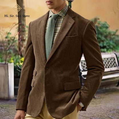 Spring/Autumn New Corduroy Suit Retro Casual Notched Lapel Jacket Single-Breasted Men's Solid Colour Suit Western Sport Coats