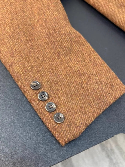 Autumn Office Ladies Work Mid Long Loose Fit Woolen Blazer Jacket Single Breasted Women Vintage Business Casual Suit Coat Blazer
