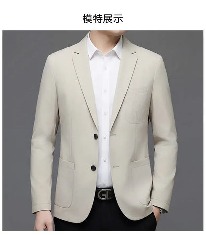 Men's Smart Casual Single-Breasted Collarless Blazer for Spring and Autumn