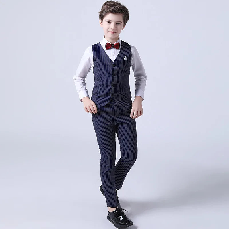 Boys Formal Vest Pants 2-Piece Suit Set for Kids – Striped Wedding & Party Wear