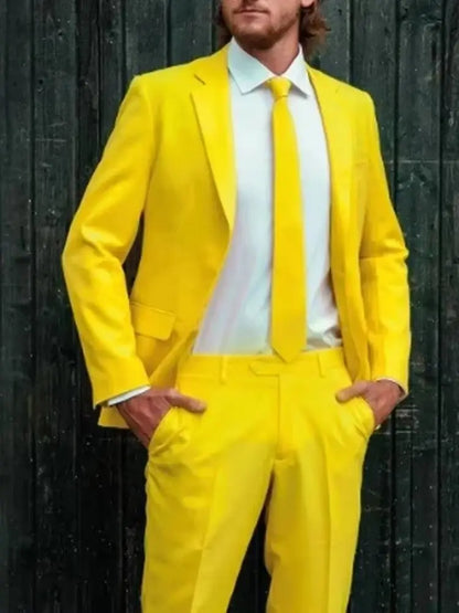 Yellow/Orange Suits for Men Slim Fit Luxury Wedding Tuxedos Fashion Mens Blazer Party Pants 2 Pieces Formal Business Suits Sets