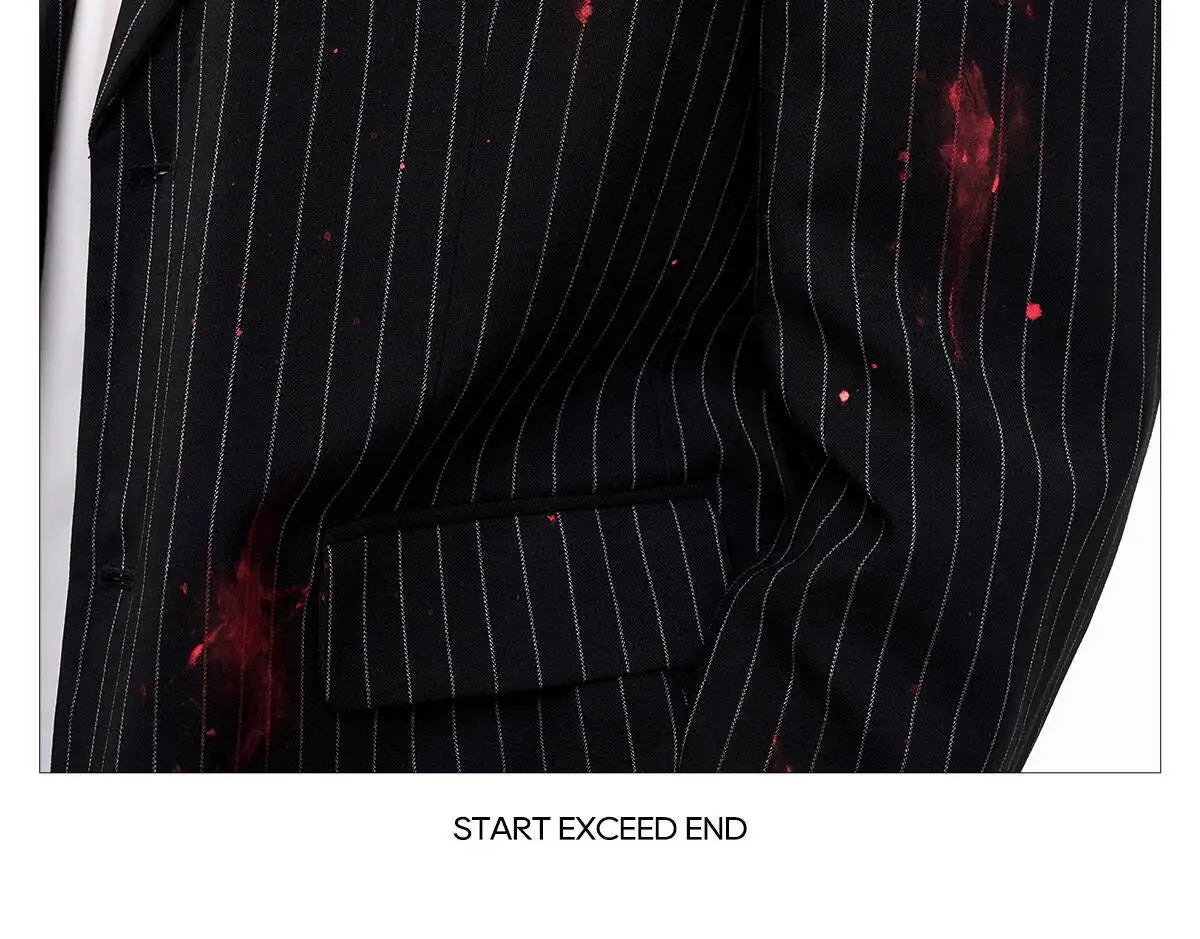Ink Ejection Tie-dyed Pattern Stripe Printed Shoulder Pad Blazer Coat Men 2025 New Original Luxury Handsome Jacket JY4551