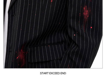 Ink Ejection Tie-dyed Pattern Stripe Printed Shoulder Pad Blazer Coat Men 2025 New Original Luxury Handsome Jacket JY4551