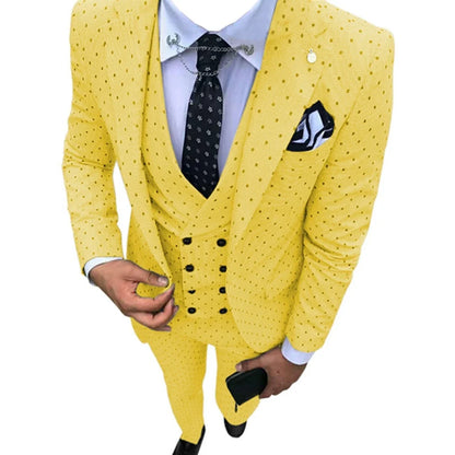 Men Suit 3 Pieces Gray Polka Dot With Lapel For Wedding Banquet Birthday Party Business Work Casual Daily Set Jacket Vest Pants