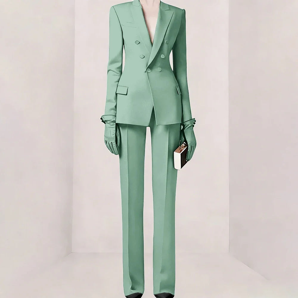 Purple Women Suit Double-breasted Peaked Lapel Two Pieces(Jacket+Pants) Modern Fashion Slim Business Office Lady Set Custom